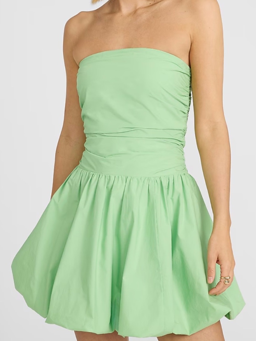 MINT COLORED STRAPLESS DROP WAIST BUBBLE HEM MINI DRESS WITH POCKETS - NWT - Picture 3 of 15
